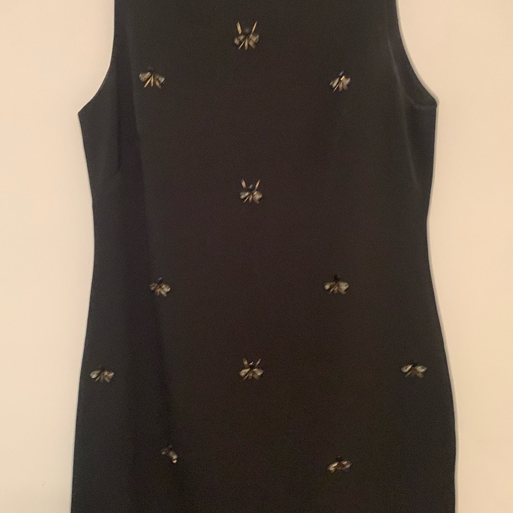Saks Fifth Avenue Black and Gold Embellished Sheath Mini Dress